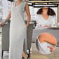 ✨【S-XL】👗Жените V-образно деколте без ръкави Split Maxi рокля