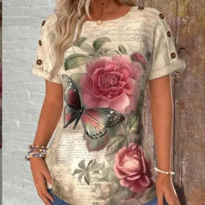 🌺Дамска модна блуза с къс ръкав и принт